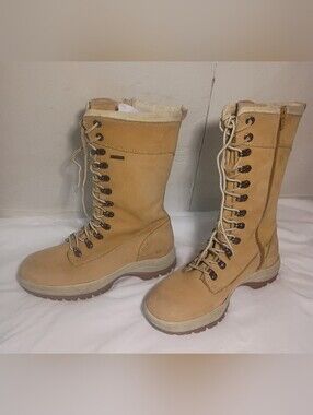 Vintage Y2K Skechers Tall Wheat Boots Gorpcore Mid-Calf Lace Up SN 45265 Sz 8